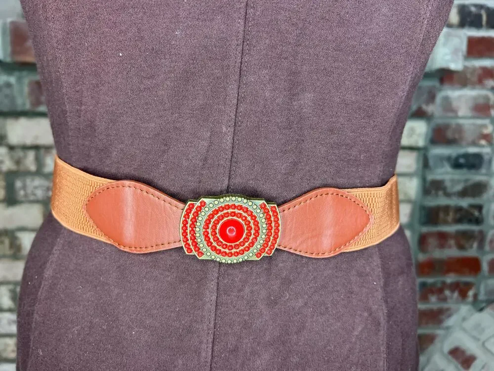 stretch belt geometric buckle snap closure